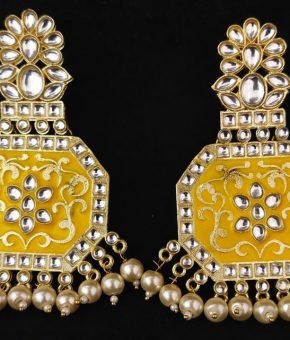 Kundan Earring Meenakari - Yellow
