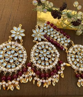 Tikka and Earring (Maroon)