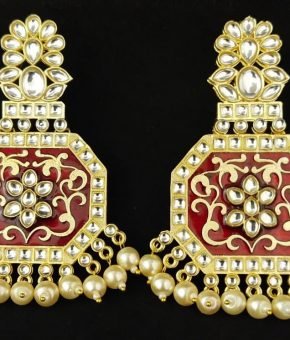 Kundan Earring Meenakari -Red