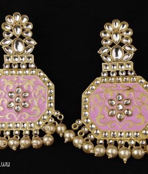 Kundan Earring Meenakari -Pink