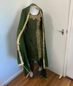 Silk Henna Colour Embroidery Shirt Chinoon Duppata with Lace