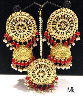 Jadau oversized Earrings Tikka  Set