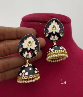 Meenakari Jhumki Black