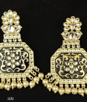 Kundan Earring Meenakari - Dark Grey