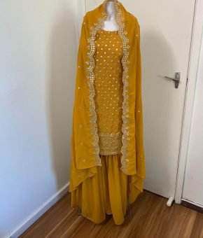 yellow  sharara suit in  georgette  size 40
