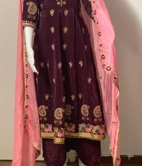 Anarkali- Wine & Baby Pink