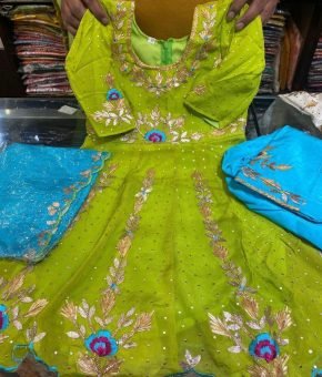 Girl Suit- Perrot Green Shirt firozi salwar fabric georgette