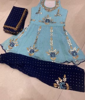 GIRL SUIT- SKY BLUE SHIRT NAVY BLUE SALWAR